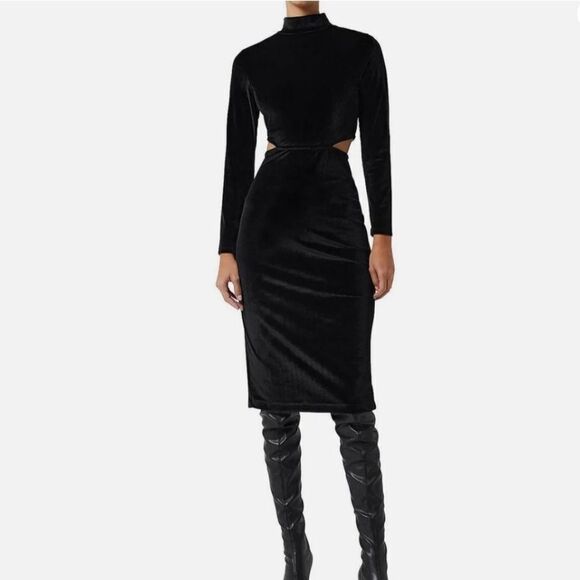 French Connection Womens Sula Black Velvet Cut-Out Semi-Formal Midi Dress - Picture 5 of 15